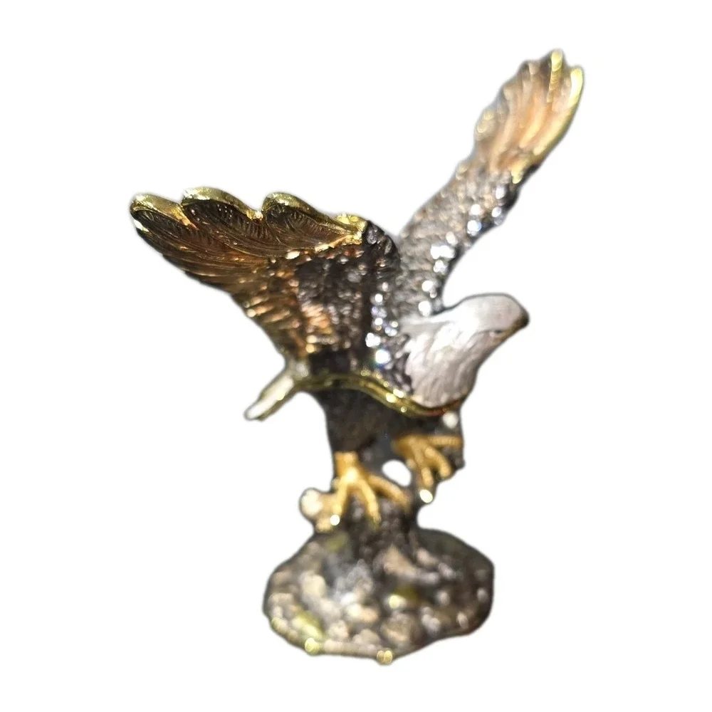Bejeweled Enameled Pewter Bald Eagle‎ Trinket Box With Crystals 4